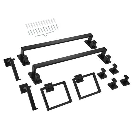Matte Black Bathroom Hardware Set, 10-Piece Bathroom Accessories Set, 2 Stainless Steel 24-in Towel Bars, 2 Towel Racks, 4 Robe Towel Hooks, 2 Toilet Paper Holders for Bath Room, Wall Mounted
