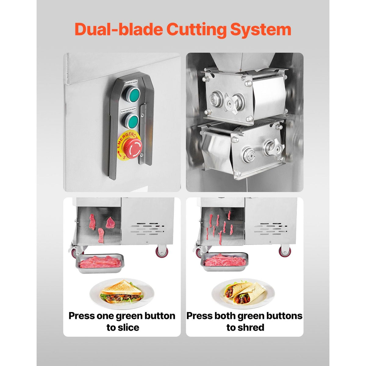 Meat Cutter Machine, 1100W Meat Slicer, 1102 lb/h Commercial Meat Cutting Machine, Stainless Steel, 5 mm Thickness, Detachable Blades, Electric Food Slicer for Kitchen Restaurant Supermarket