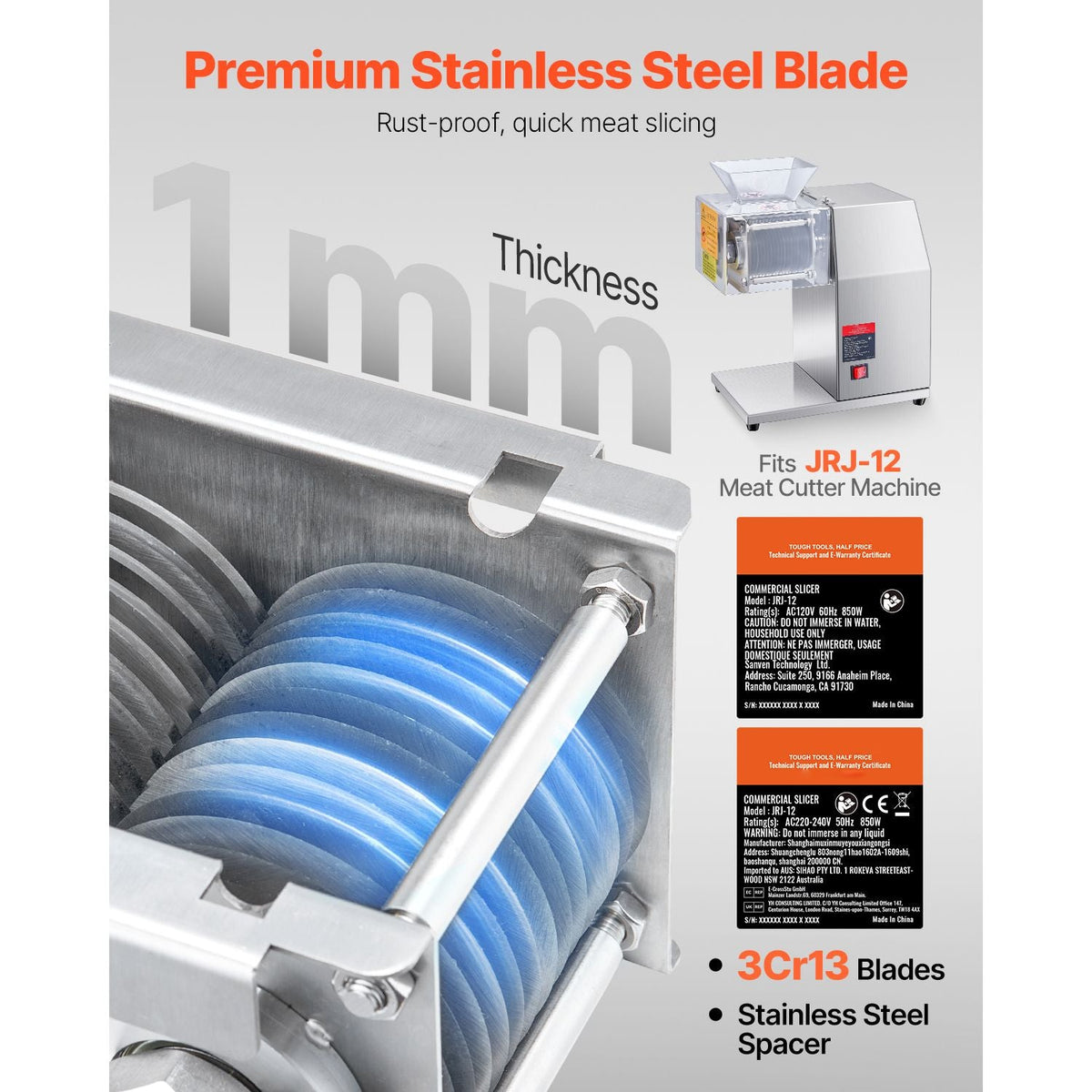 Meat Cutter Machine Blade, 7 mm Blade for Commercial Meat Cutter, One Set Blade for SJY-DQ90 Meat Cutting Machine, Stainless Steel, Cutter Slicer Blade Set for Boneless Meat, Soft Vegetables