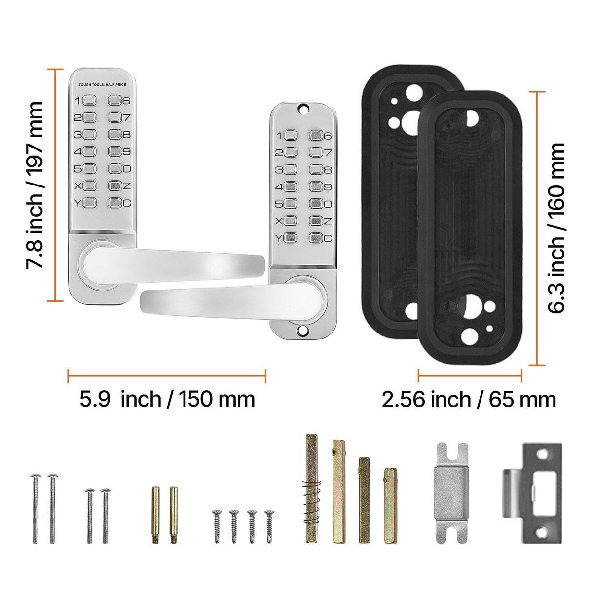 Mechanical Keyless Entry Door Lock, 14 Key Mechanical Door Lock, Mechanical Keypad Door Lock with Handle, Double-Sided Stainless Steel Waterproof Keyless Gate Lock, for Home Office Yard, Sliver