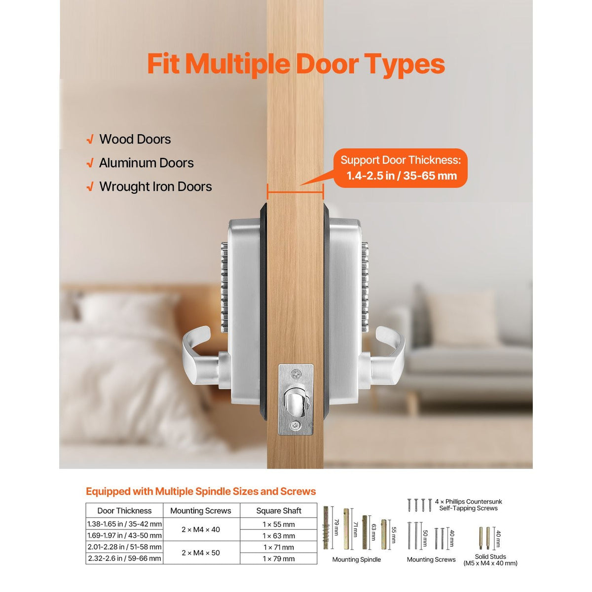 Mechanical Keyless Entry Door Lock, 14 Key Mechanical Door Lock, Mechanical Keypad Door Lock with Handle, Double-Sided Stainless Steel Waterproof Keyless Gate Lock, for Home Office Yard, Sliver