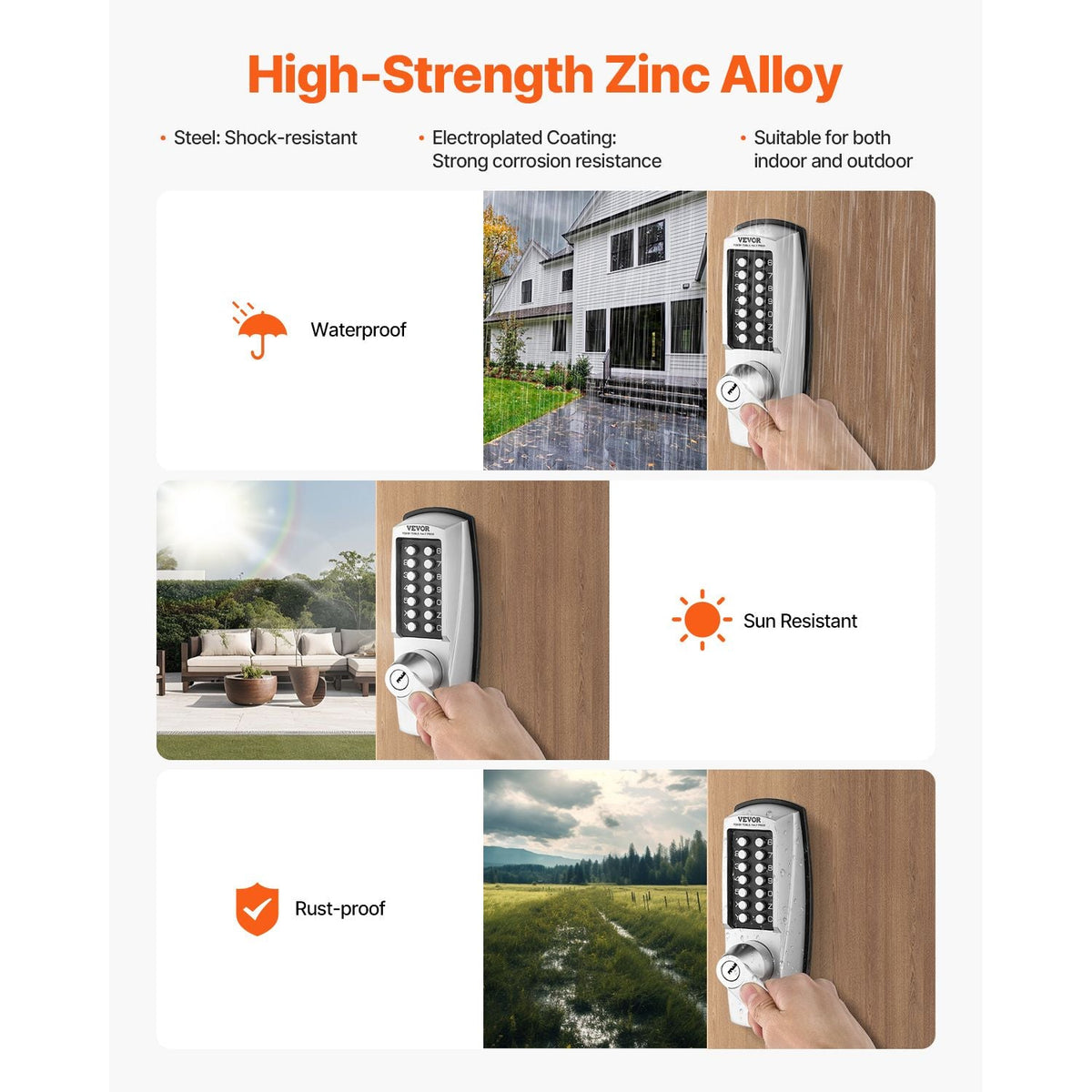Mechanical Keyless Entry Door Lock, 14 Key Mechanical Door Lock with Keys, Mechanical Keypad Door Lock with Handle, Stainless Steel Waterproof Keyless Gate Lock, for Home Office Outdoor Garage