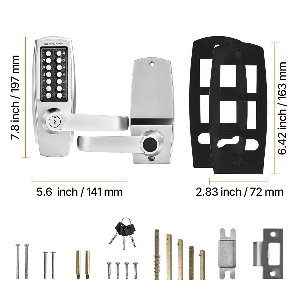 Mechanical Keyless Entry Door Lock, 14 Key Mechanical Door Lock with Keys, Mechanical Keypad Door Lock with Handle, Stainless Steel Waterproof Keyless Gate Lock, for Home Office Outdoor Garage