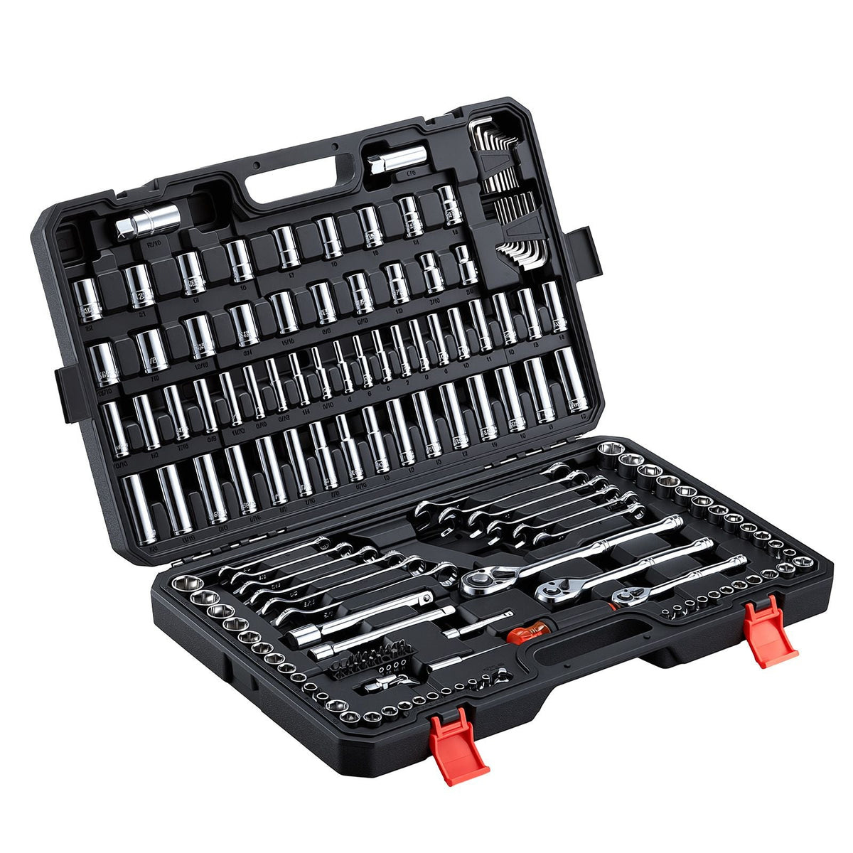 Mechanics Tool Set, 159-Piece Mechanic Tool Kit, 1/4 in, 3/8 in, and 1/2 in Drive, SAE and Metric Socket Set, Wrenches, Screwdriver Bits, Accessories, and Storage Case, for Automotive Repair