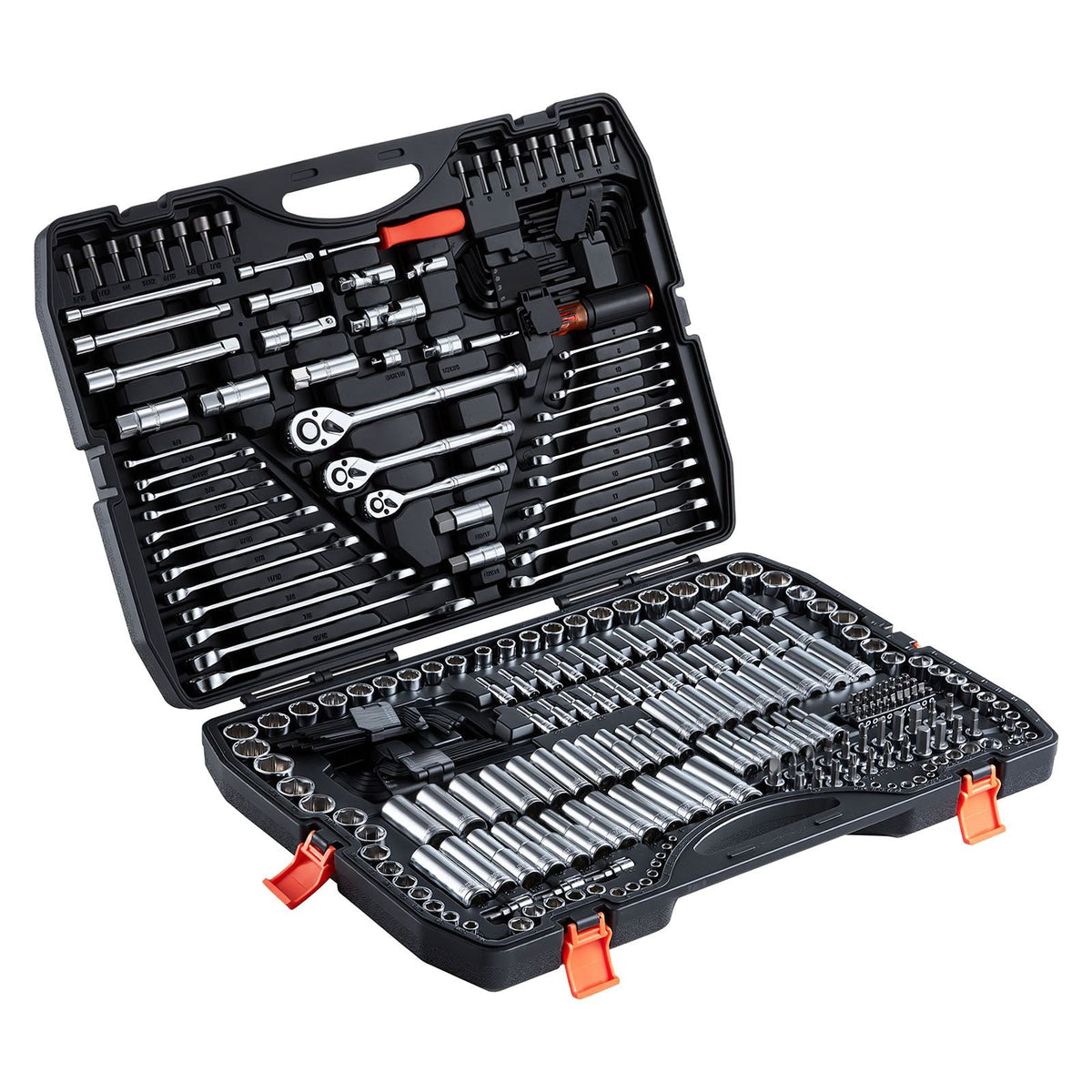 Mechanics Tool Set, 308-Piece Mechanic Tool Kit, 1/4 in, 3/8 in, and 1/2 in Drive, SAE and Metric Socket Set, Wrenches, Screwdriver Bits, Accessories, and Storage Case, for Automotive Repair