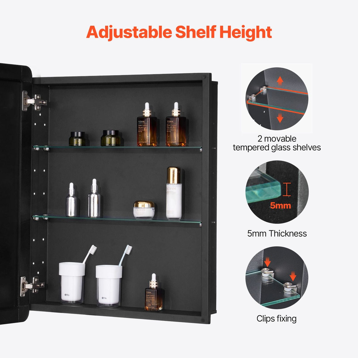 Medicine Cabinet, 24 x 30 inch, Medicine Cabinet for Bathroom with Mirror, Aluminum Frame Bathroom Wall Cabinet, 2-layer Adjustable Shelves, Recessed & Wall-mounted Installation