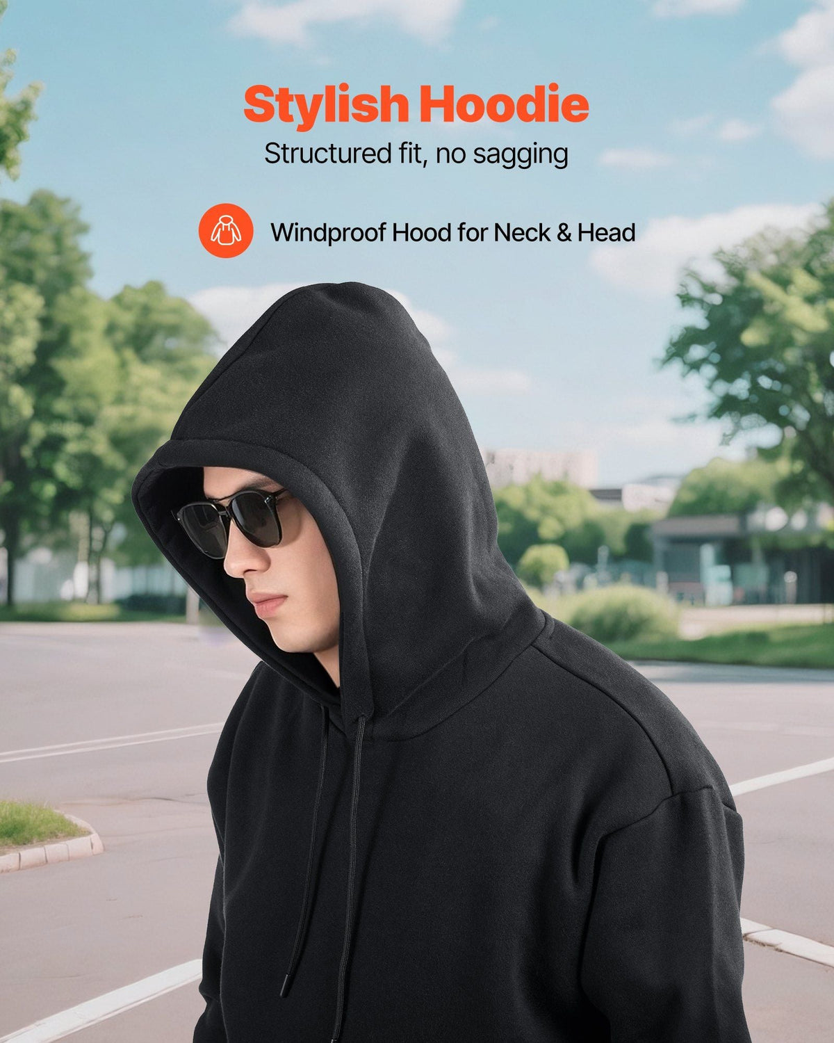 Men Pullover Hoodie, Small Size, Fleece Long Sleeve Comfy Casual Basic Pullover Hooded Sweatshirt, Warm & Skin-friendly, Practical & Trendy, Black Hoodie with Large Pocket for Fall & Winter