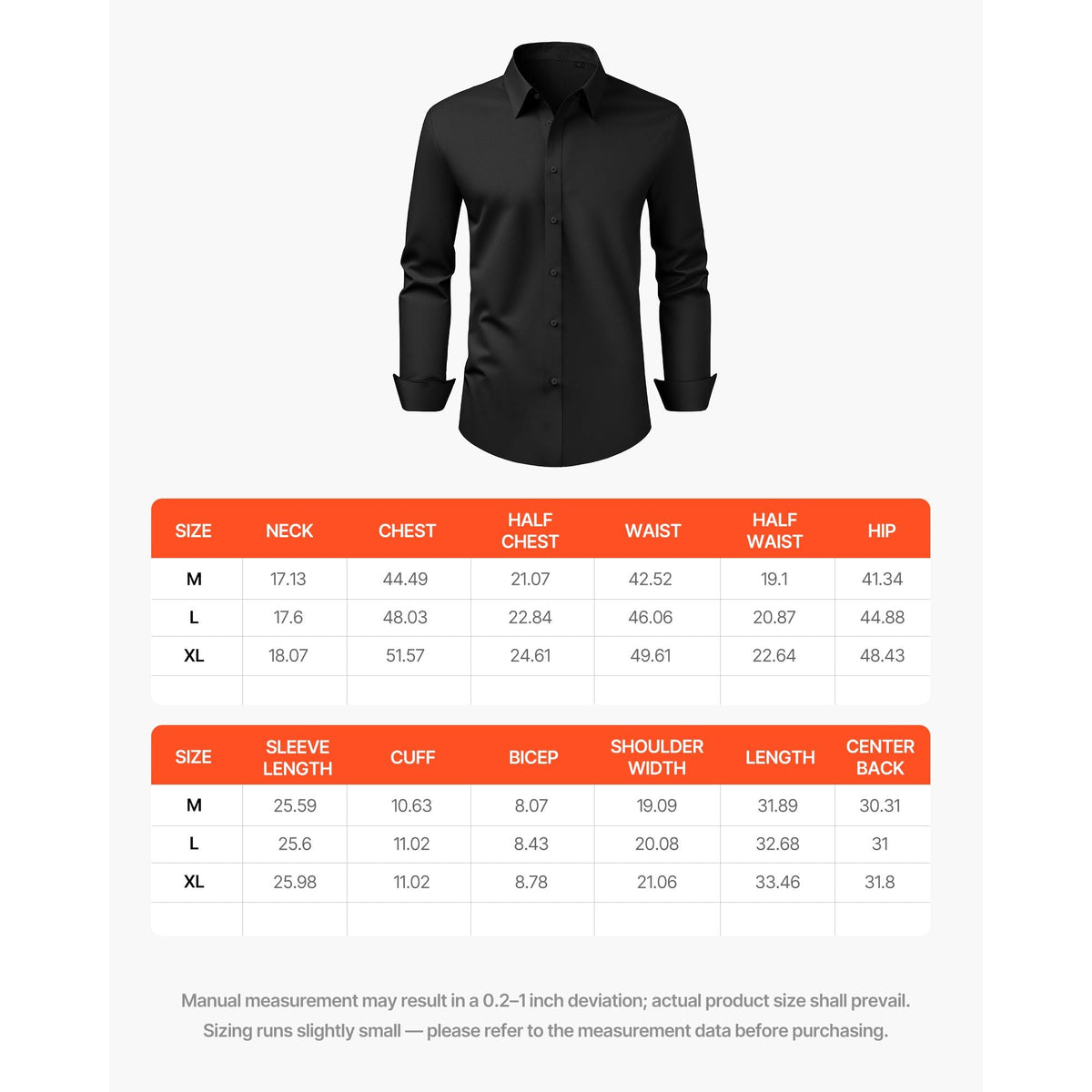 Men's Button Up Shirt, Mens Long Sleeve Wrinkle-free Button Down Dress Shirts, Slim Fit Soft Stretch Fabric for Business Casual or Formal, Work, Wedding, Dinner, Black, L Size
