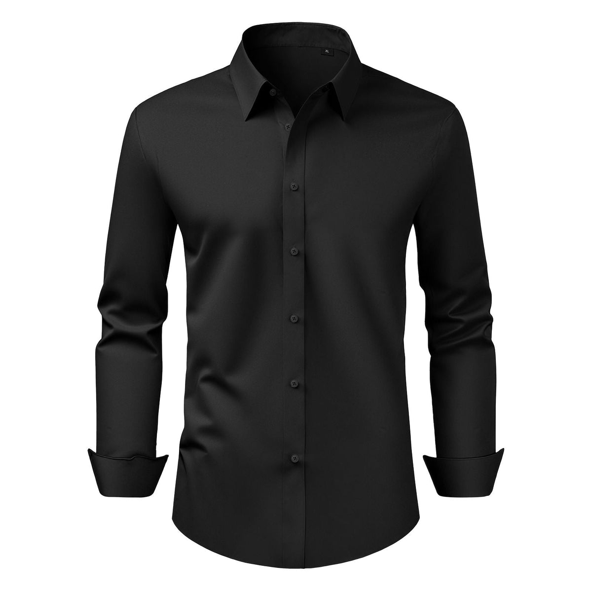 Men's Button Up Shirt, Mens Long Sleeve Wrinkle-free Button Down Dress Shirts, Slim Fit Soft Stretch Fabric for Business Casual or Formal, Work, Wedding, Dinner, Black, XL Size