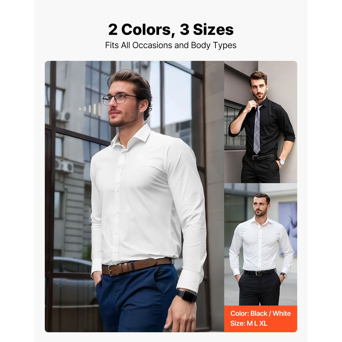 Men's Button Up Shirt, Mens Long Sleeve Wrinkle-free Button Down Dress Shirts, Slim Fit Soft Stretch Fabric for Business Casual or Formal, Work, Wedding, Dinner, White, XL Size
