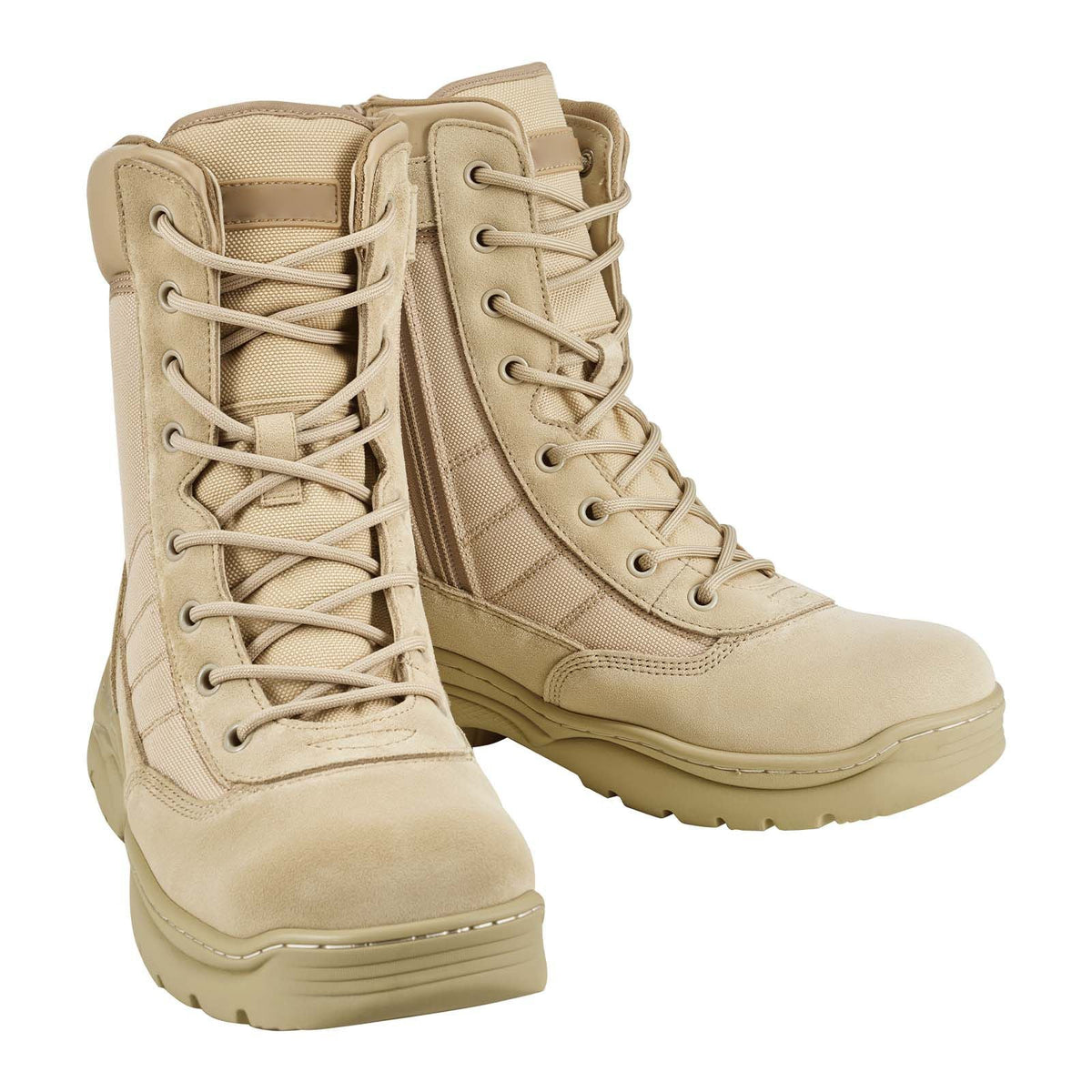 Men's Military Tactical Boots, 8 inch Combat Hiking Work Boots, Lightweight & Breathable Side Zipper Motorcycle Interceptor Trooper Boot, for Outdoor Security, US Size 10 Sand-colored