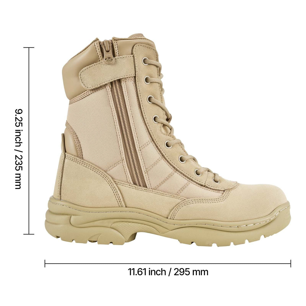 Men's Military Tactical Boots, 8 inch Combat Hiking Work Boots, Lightweight & Breathable Side Zipper Motorcycle Interceptor Trooper Boot, for Outdoor Security, US Size 10.5 Sand-colored