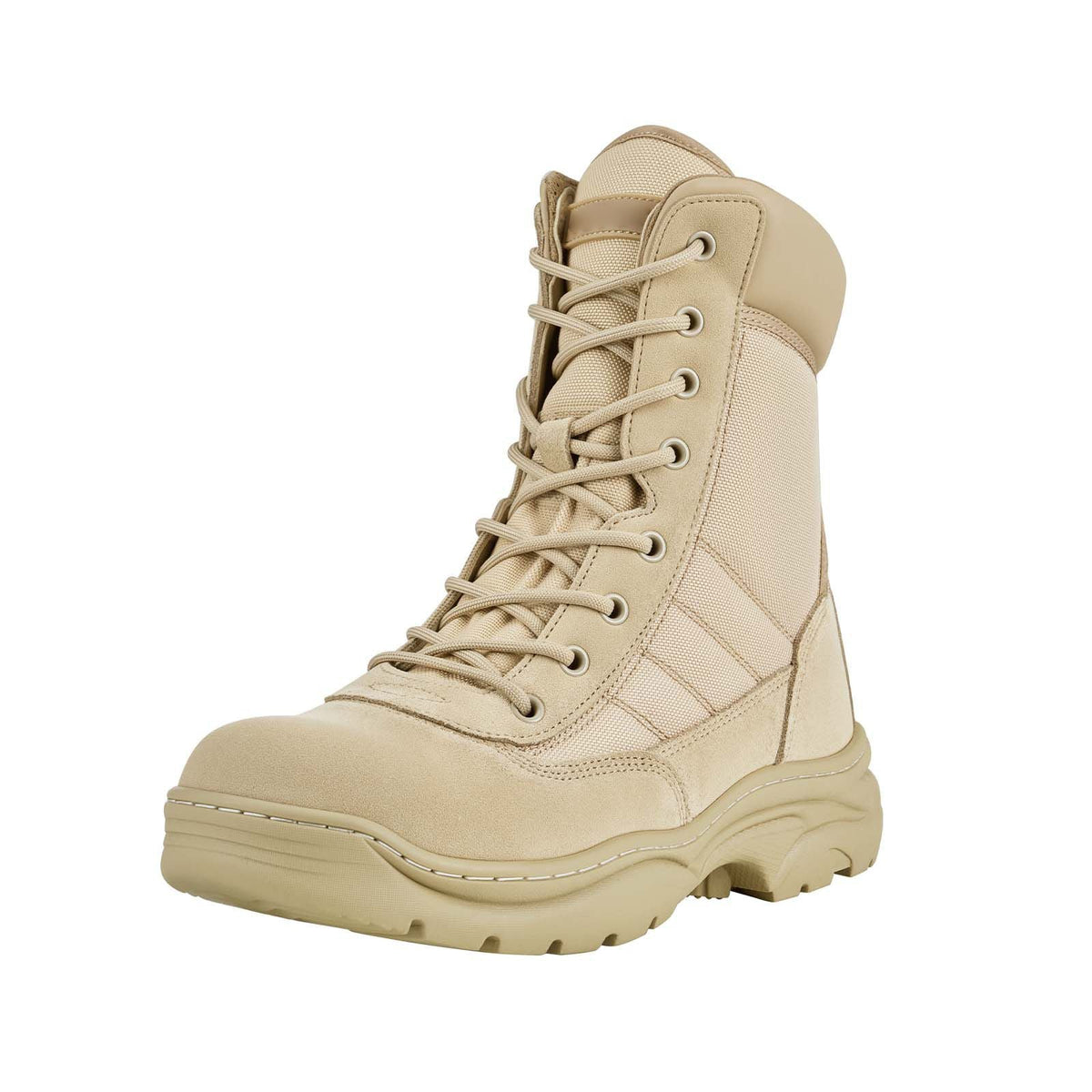 Men's Military Tactical Boots, 8 inch Combat Hiking Work Boots, Lightweight & Breathable Side Zipper Motorcycle Interceptor Trooper Boot, for Outdoor Security, US Size 10.5 Sand-colored