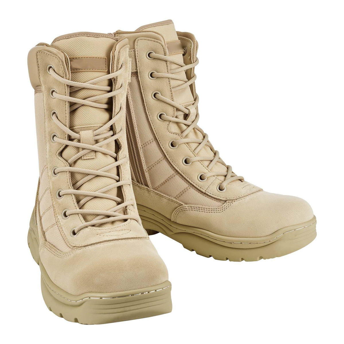 Men's Military Tactical Boots, 8 inch Combat Hiking Work Boots, Lightweight & Breathable Side Zipper Motorcycle Interceptor Trooper Boot, for Outdoor Security, US Size 12 Sand-colored