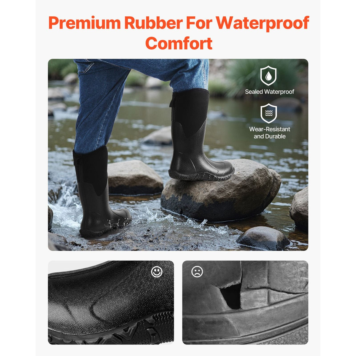 Men's Rubber Boots, Protective Footwear, Waterproof Anti Slip Hunting Boots, Gardening Insulated Mud Boots, Protective Footwear, Lightweight & Durable, for Manufacturing, Farming, Size 13 US