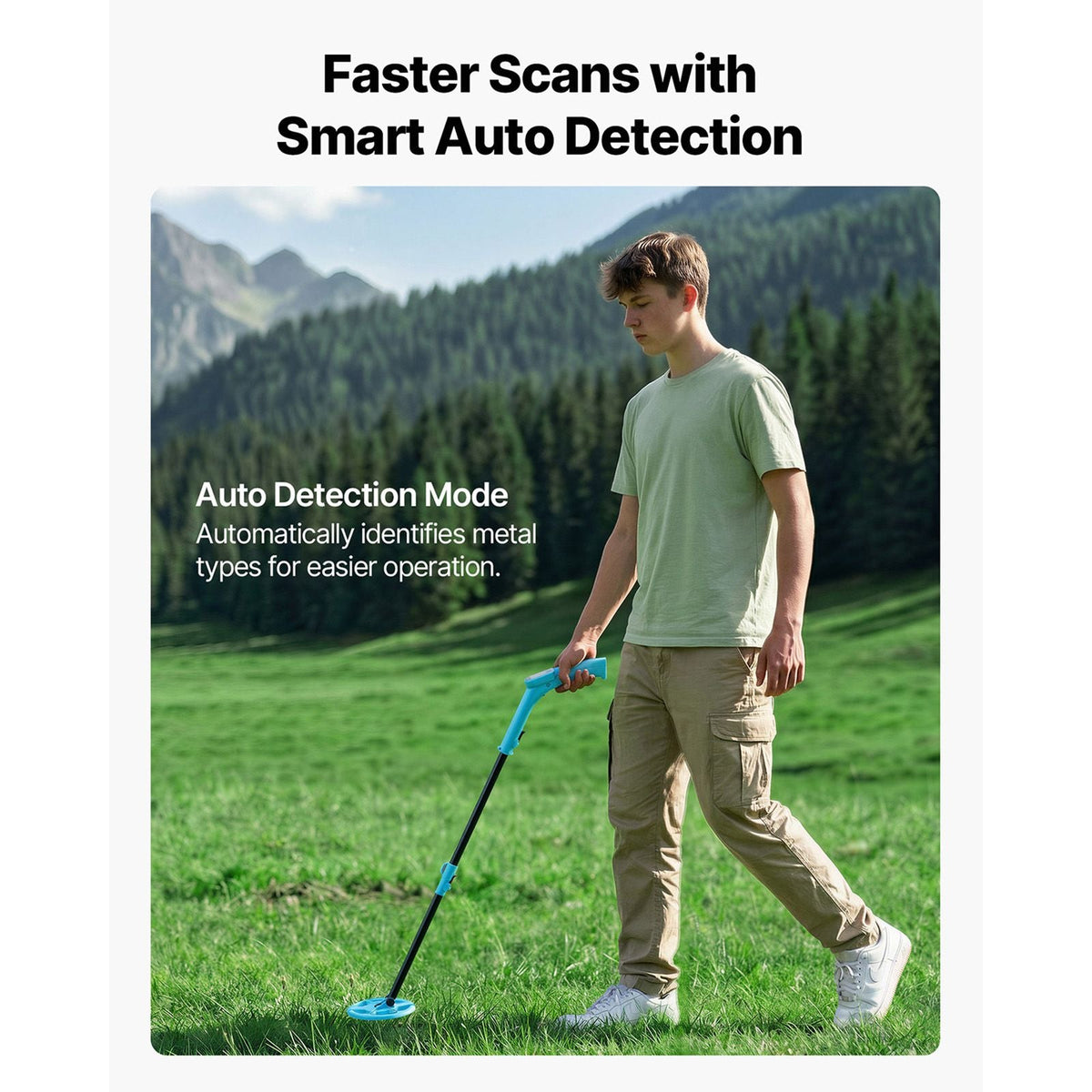 Metal Detector, 4", Lightweight Metal Detector with LCD Display, 6" IP68 Waterproof Search Coil, Adjustable 25.6"-36.6" High Accuracy Gold Detector, Easy to Use, for Detecting Gold Exploration