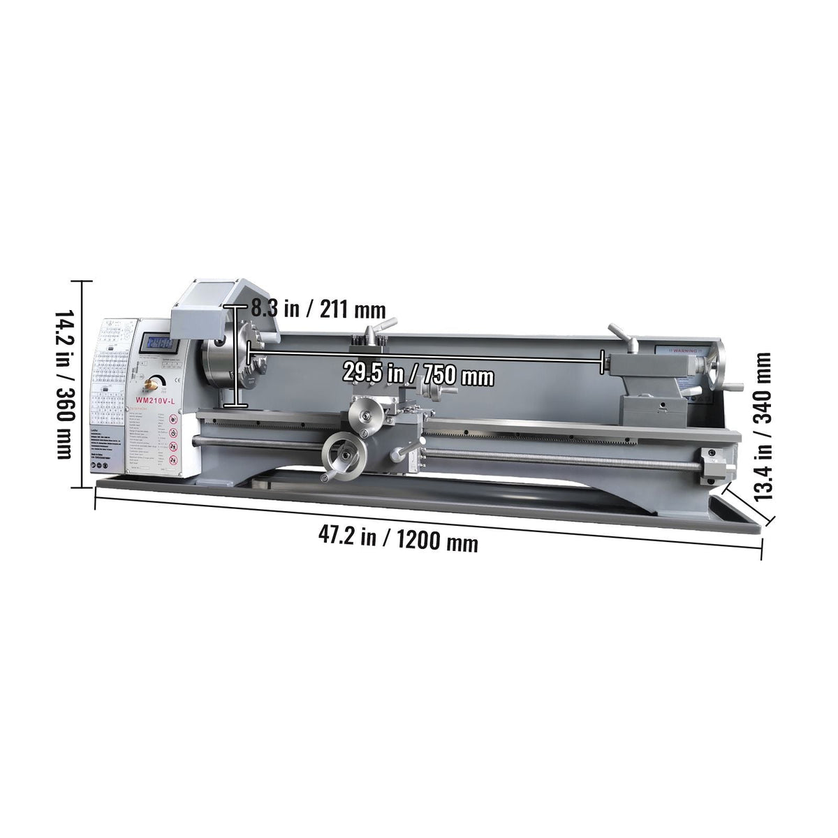Metal Lathe Machine, 211 mm x 750 mm, Precision Benchtop Power Metal Lathe, 0-2500 RPM Continuously Variable Speed, 750W Brushless Motor Metal Gears, with Tool Box for Processing Precision Parts