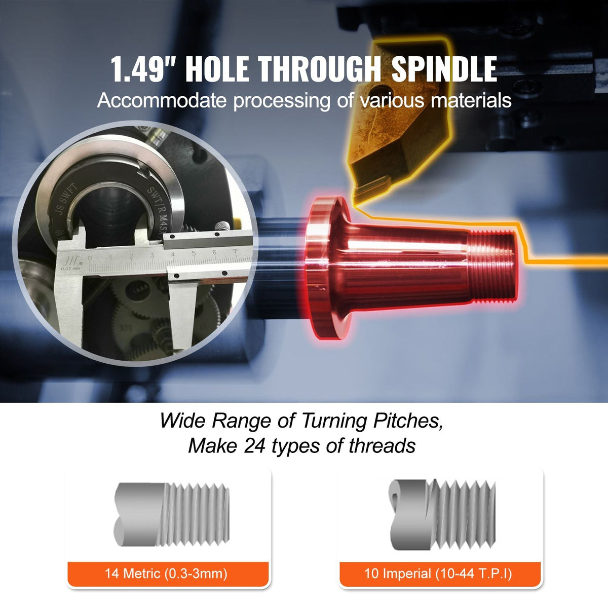 Metal Lathe Machine, 211 mm x 750 mm, Precision Benchtop Power Metal Lathe, 0-2500 RPM Continuously Variable Speed, 750W Brushless Motor Metal Gears, with Tool Box for Processing Precision Parts