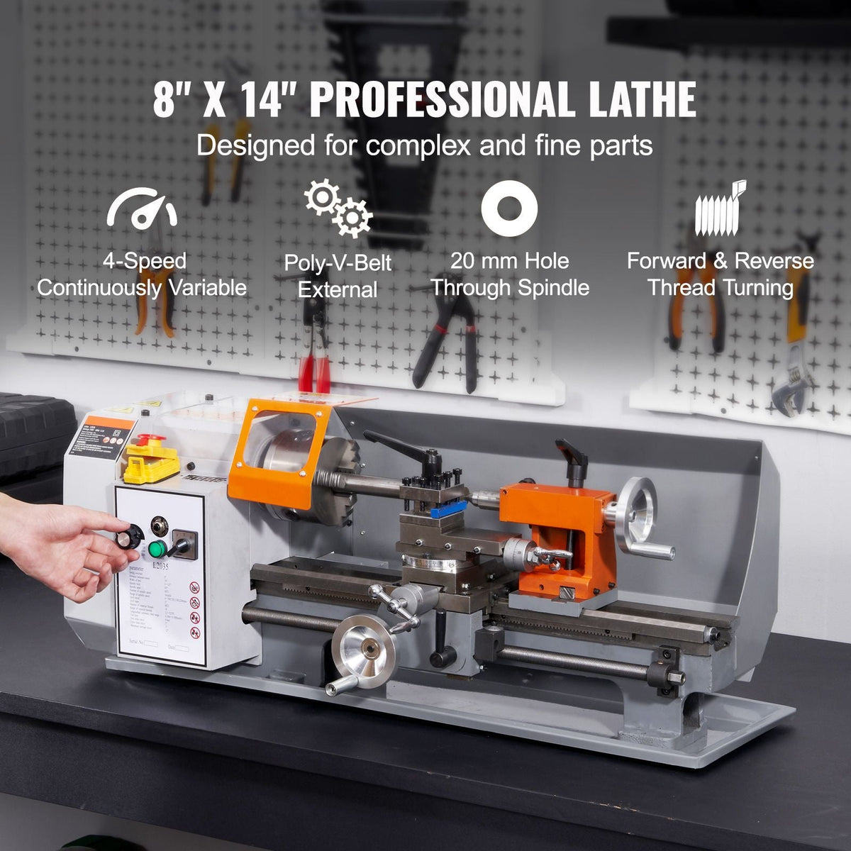 Metal Lathe Machine, 7.87'' x 13.78'', Precision Benchtop Power Metal Lathe,, 50-2500 RPM Continuously Variable Speed, 600W Brush Motor Metal Gears, with Tool Box for Processing Precision Parts