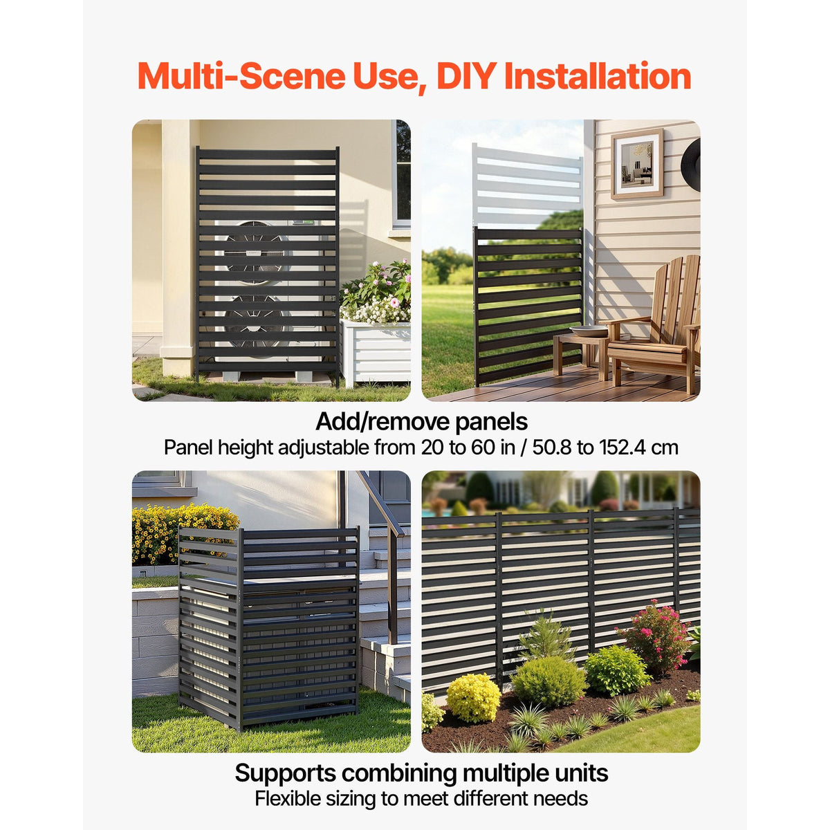 Metal Privacy Screen, 38" W x 60" H Freestanding Modern Privacy Fence, Garden Divider Panel with Extended Ground Stakes & Panel Height Adjustable, Freestanding Outdoor Divider for Garden, Indoor