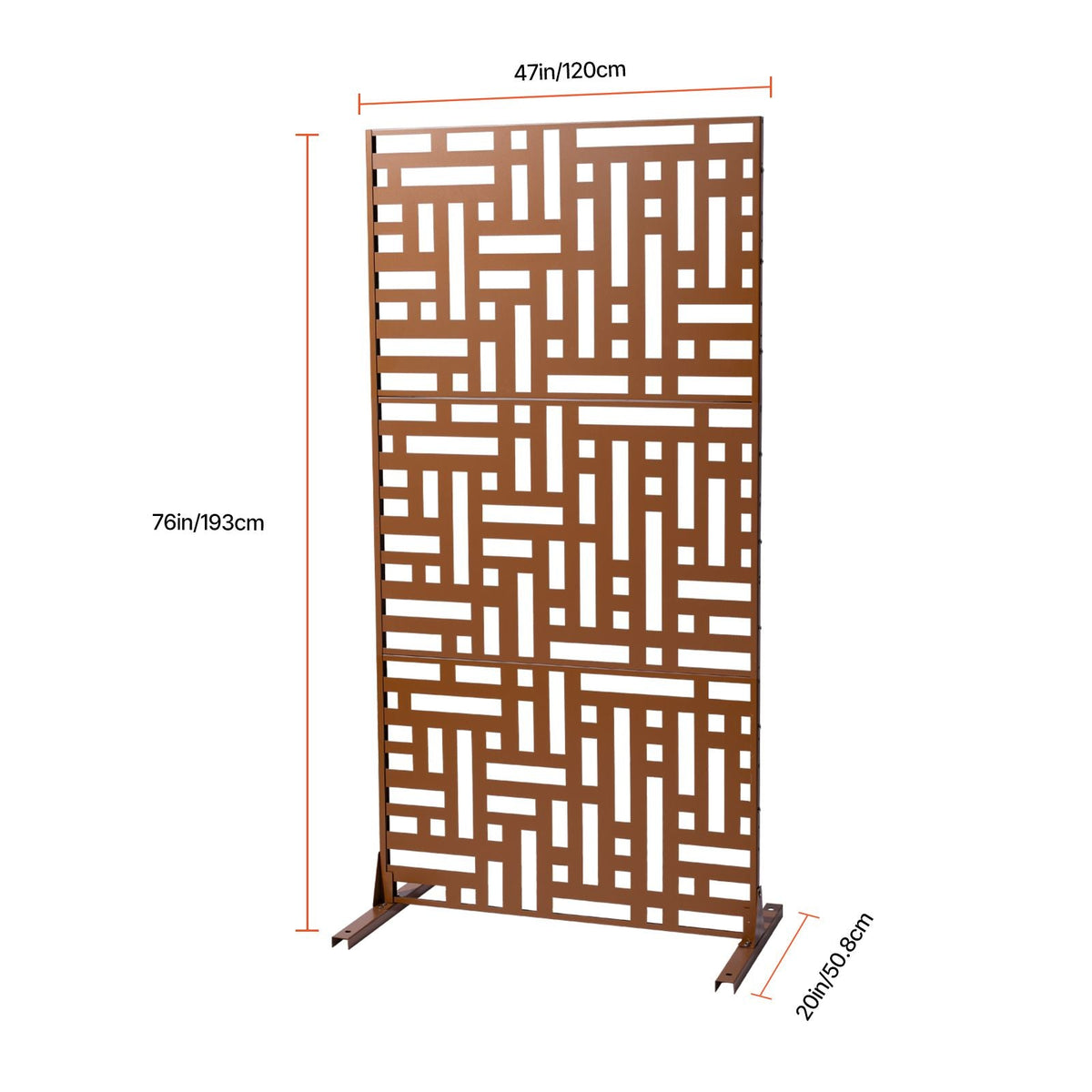 Metal Privacy Screen, 47" W x 76" H, Outdoor Privacy Screens 3-Panel, Freestanding Outdoor Divider with Stand, Decorative Garden Steel Privacy Fence for Balcony Patio Indoor Room Hot Tub Brown