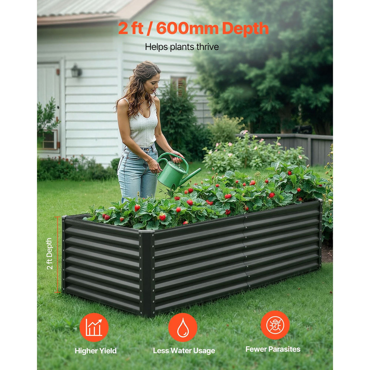 Metal Raised Garden Bed, 6 x 3 x 2 ft Outdoor Galvanized Planter Garden Box, Open Bottom Design, Large Planter Raised Bed for Growing Vegetables, Flowers, Herbs, and Succulents, Dark Gray