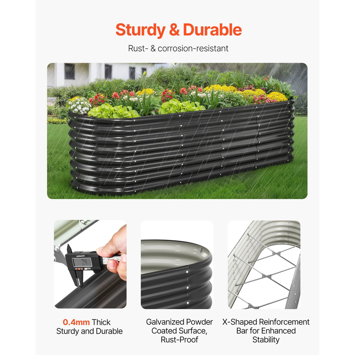 Metal Raised Garden Bed, 8 x 2 x 2 ft Oval Outdoor Galvanized Planter Garden Box, Open Bottom Design, Large Planter Raised Bed for Growing Vegetables, Flowers, Herbs, and Succulents, Dark Gray