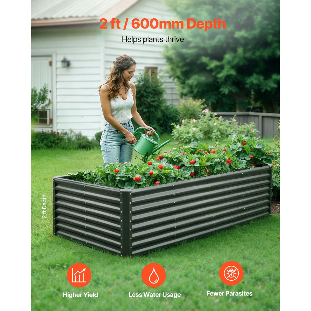Metal Raised Garden Bed, 8 x 4 x 2 ft Outdoor Galvanized Planter Garden Box, Open Bottom Design, Large Planter Raised Bed for Growing Vegetables, Flowers, Herbs, and Succulents, Dark Gray