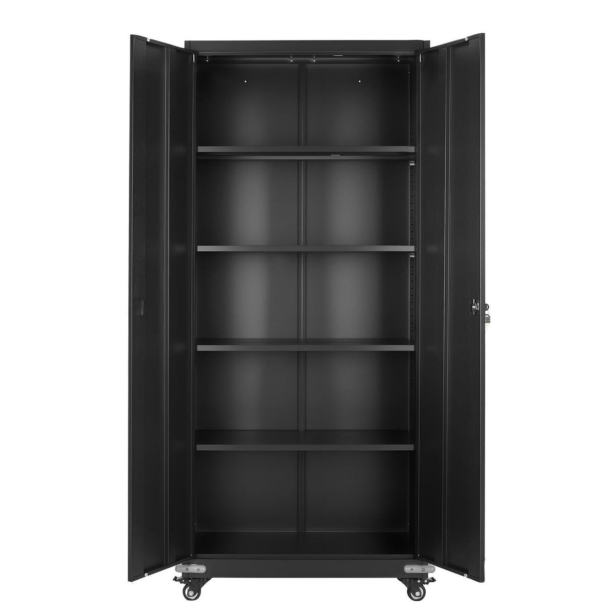 Metal Storage Cabinet, 72.6 in Rolling Steel Garage Cabinet with 4 Adjustable Shelves, 2 Magnetic Doors & 2 Keys, 5 Tiers Lockable Tool Storage for Pantry, Warehouse, Basement, Office, Black