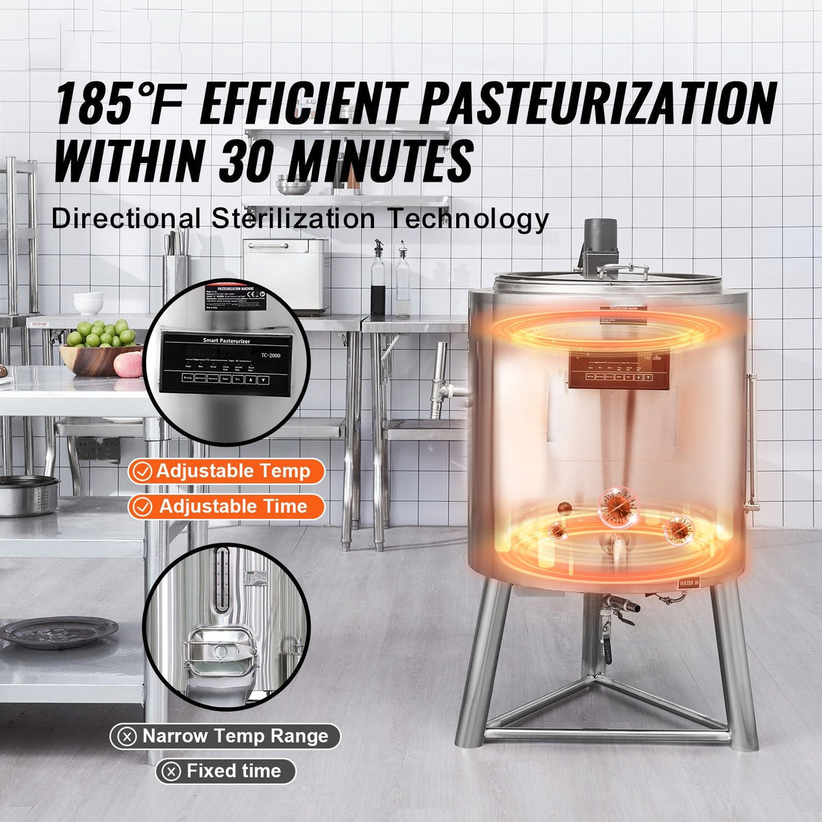 Milk Pasteurizer 100L, Commercial Milk Pasteurization Machine, Food Grade 304 Stainless Steel, Professional Pasteurization with Time and Temperature Control, for Milk Juice Yogurt Sterilization