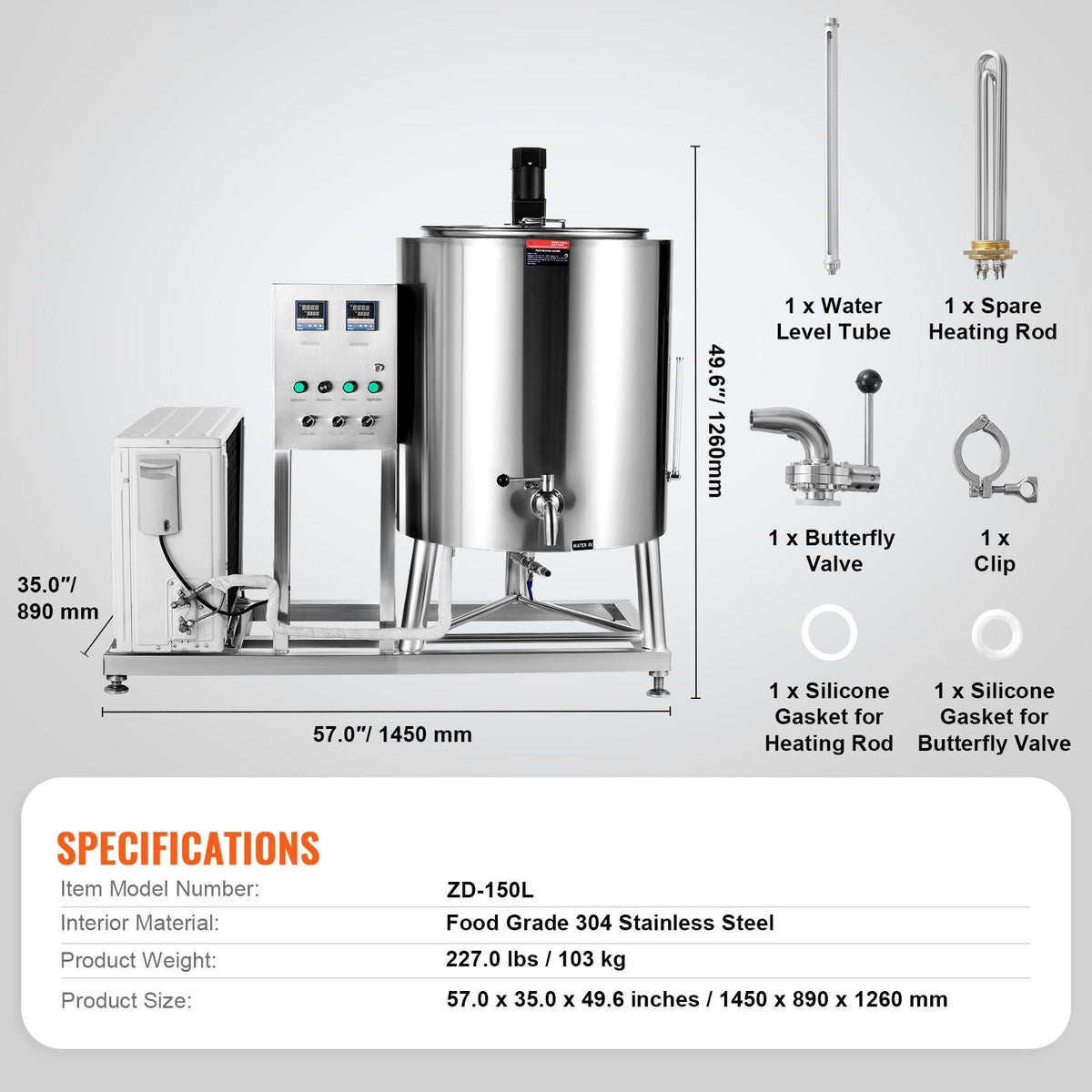 Milk Pasteurizer 150L, Commercial Milk Pasteurization Machine, Food Grade 304 Stainless Steel, Professional Pasteurization with Time and Temperature Control, for Milk Juice Yogurt Sterilization