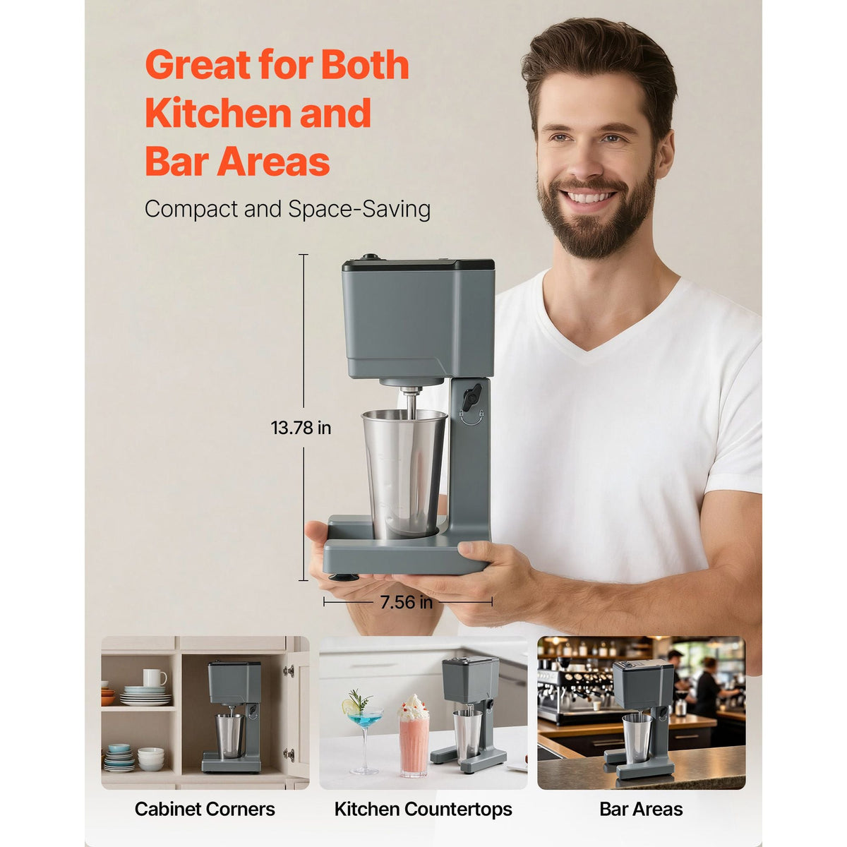 Milkshake Maker, 150W Milk Shake Maker Mixer, Single Head Drink Mixer Blender Machine, Dual-Speed Adjustment Milkshake Blender with Stainless Steel Cup, for Home, Kitchen, Bar & Beverage Shop