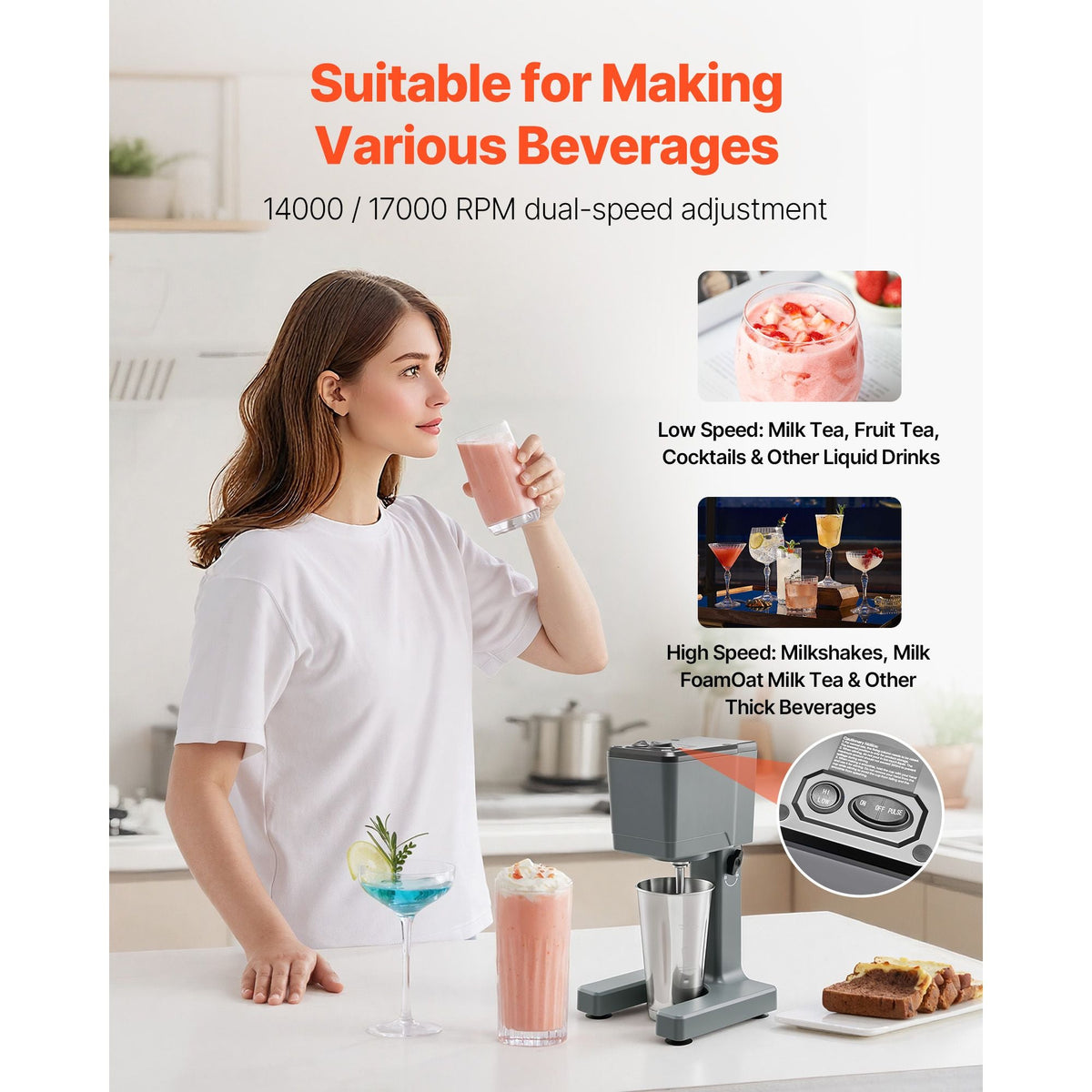 Milkshake Maker, 150W Milk Shake Maker Mixer, Single Head Drink Mixer Blender Machine, Dual-Speed Adjustment Milkshake Blender with Stainless Steel Cup, for Home, Kitchen, Bar & Beverage Shop