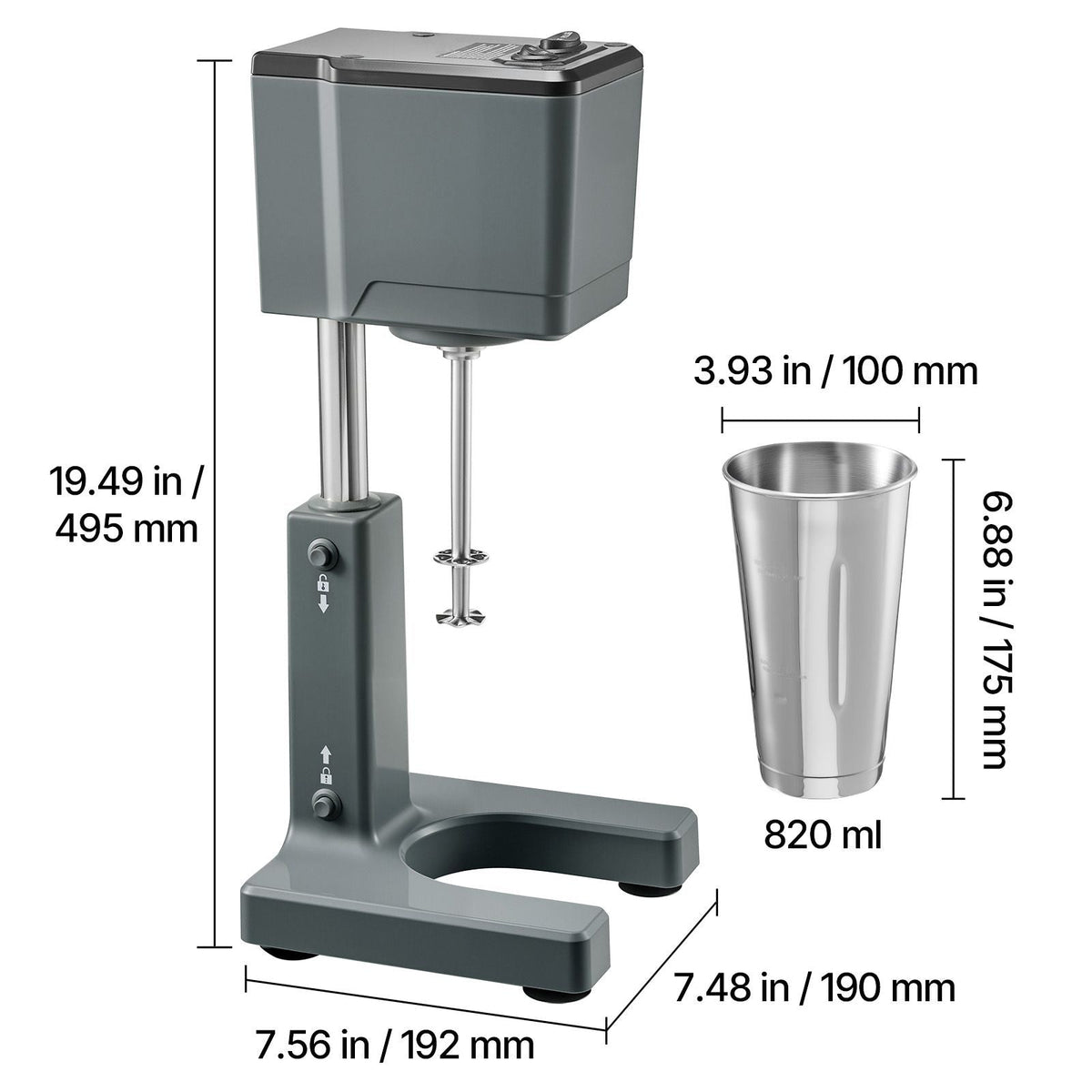Milkshake Maker, 150W Milk Shake Maker Mixer, Single Head Drink Mixer Blender Machine, Dual-Speed Adjustment Milkshake Blender with Stainless Steel Cup, for Home, Kitchen, Bar & Beverage Shop