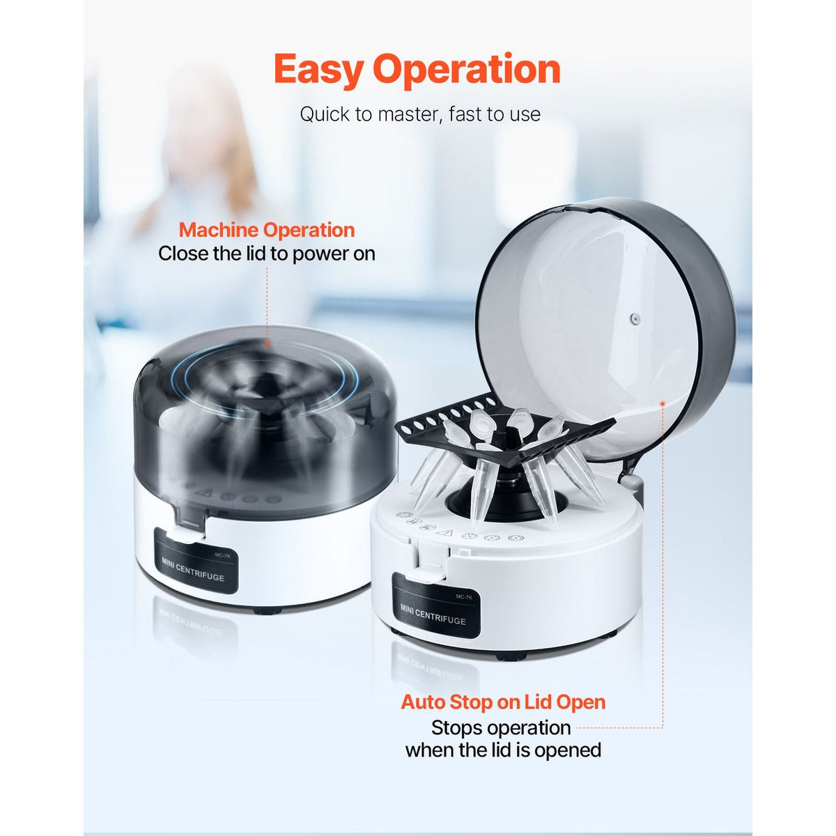 Mini Centrifuge Machine, 3013xg RCF Electric Laboratory Centrifuge Machine with 2-in-1 Rotor for 0.2/1.5/2ml Tube Capacity, Fixed Speed 7000r/min, Low Noise, Widely Used in Various Experiments
