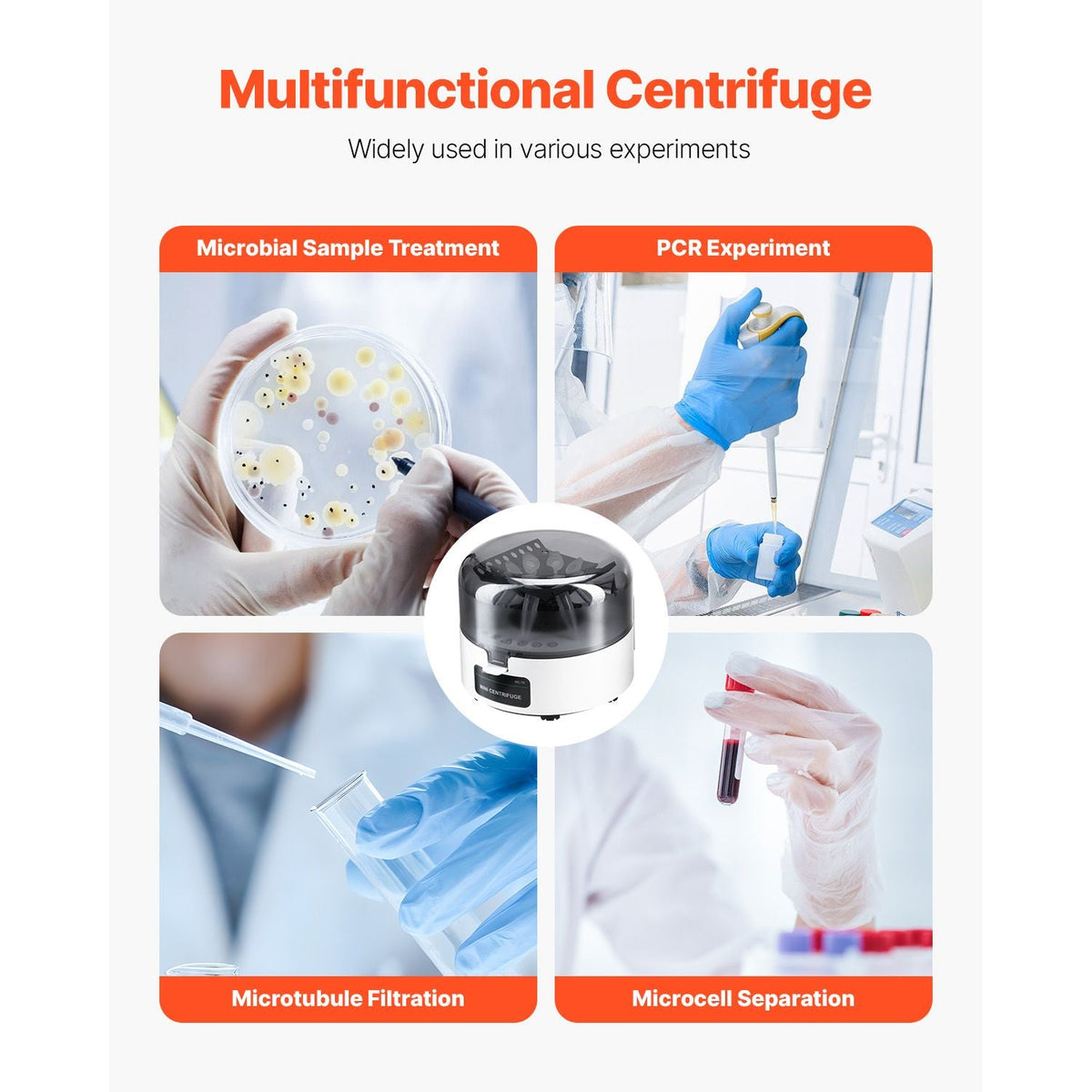 Mini Centrifuge Machine, 3013xg RCF Electric Laboratory Centrifuge Machine with 2-in-1 Rotor for 0.2/1.5/2ml Tube Capacity, Fixed Speed 7000r/min, Low Noise, Widely Used in Various Experiments
