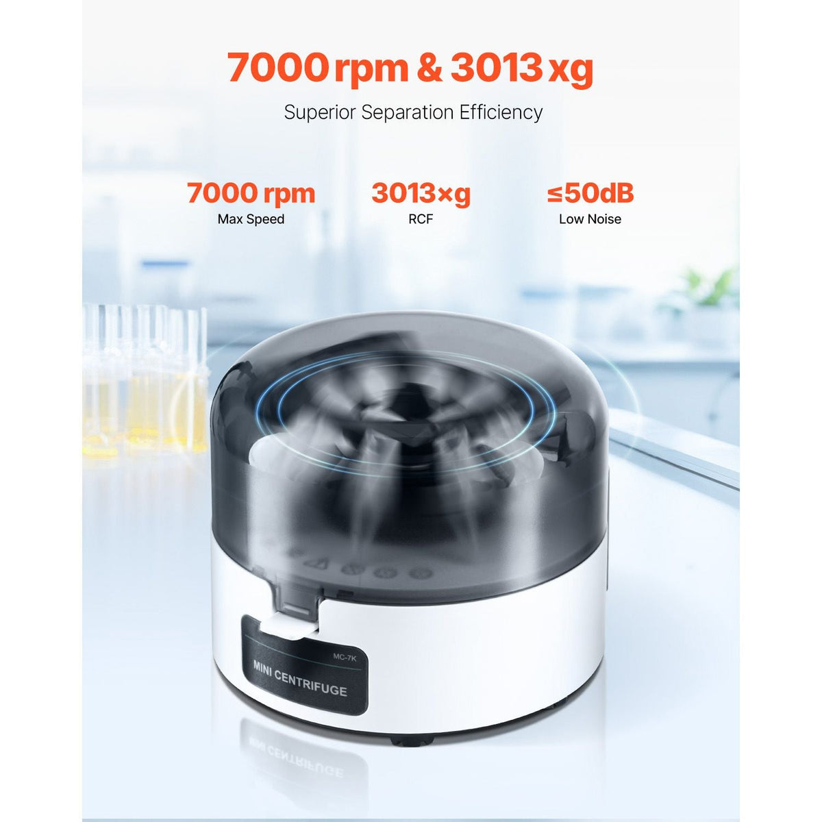 Mini Centrifuge Machine, 3013xg RCF Electric Laboratory Centrifuge Machine with 2-in-1 Rotor for 0.2/1.5/2ml Tube Capacity, Fixed Speed 7000r/min, Low Noise, Widely Used in Various Experiments