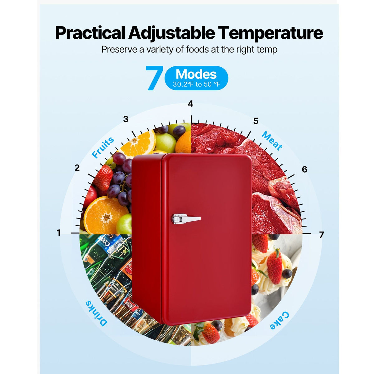 Mini Fridge, 3.2 Cu.Ft, Single Door Compact Refrigerator with Adjustable Temperature, Glass Shelf, Energy Efficient Dorm Fridge, Low Noise Small Refrigerator, for Bedroom, Office, Dorm, Red