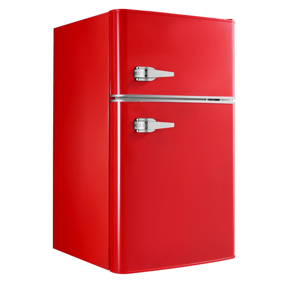 Mini Fridge with Freezer, 3.2 Cu.Ft, Two Door Compact Refrigerator with Adjustable Temperature, Glass Shelf, Energy Efficient Dorm Fridge, Low Noise Small Refrigerator, for Bedroom, Office, Red