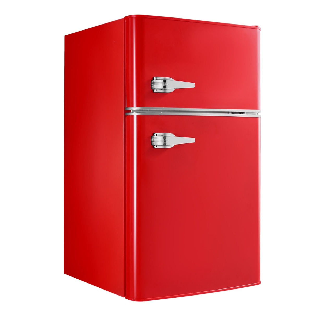 Mini Fridge with Freezer, 3.2 Cu.Ft, Two Door Compact Refrigerator with Adjustable Temperature, Glass Shelf, Energy Efficient Dorm Fridge, Low Noise Small Refrigerator, for Bedroom, Office, Red