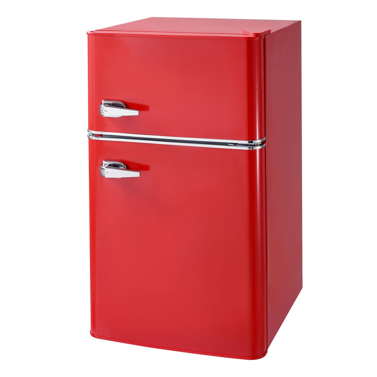 Mini Fridge with Freezer, 3.2 Cu.Ft, Two Door Compact Refrigerator with Adjustable Temperature, Glass Shelf, Energy Efficient Dorm Fridge, Low Noise Small Refrigerator, for Bedroom, Office, Red