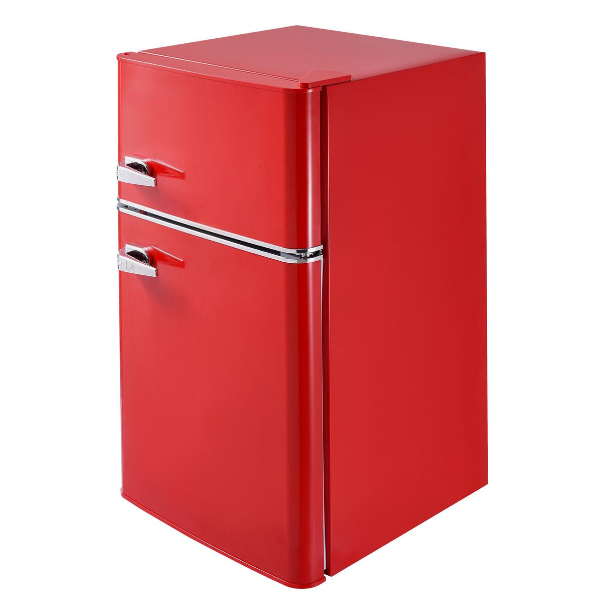 Mini Fridge with Freezer, 3.2 Cu.Ft, Two Door Compact Refrigerator with Adjustable Temperature, Glass Shelf, Energy Efficient Dorm Fridge, Low Noise Small Refrigerator, for Bedroom, Office, Red