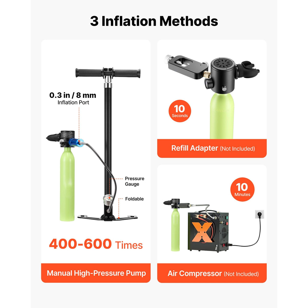 Mini Scuba Tank, 0.5L Portable Diving Tank for Underwater Breathing, Reusable Lung Diving Cylinder up to 10 Minutes Dive Time, Emergency Rescue Pony Bottle with Pump, Bag, Lanyard for Snorkeling