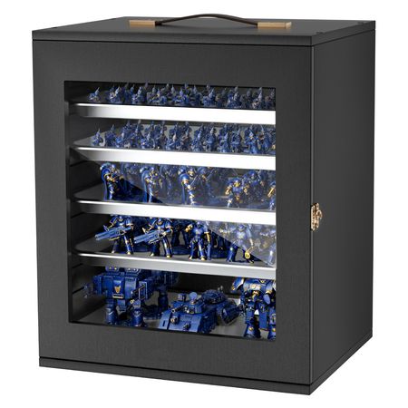 Miniatures Storage Case, Fits for 1:1750-1:2000 Scale Models, Wooden Miniatures Display Holder with 5 Tray & 13 Slots, Clear View Miniature Transport Case for Collectibles (Minis Not Included)