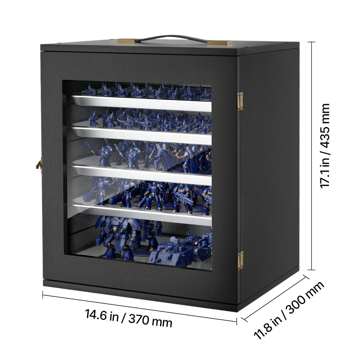 Miniatures Storage Case, Fits for 1:1750-1:2000 Scale Models, Wooden Miniatures Display Holder with 5 Tray & 13 Slots, Clear View Miniature Transport Case for Collectibles (Minis Not Included)