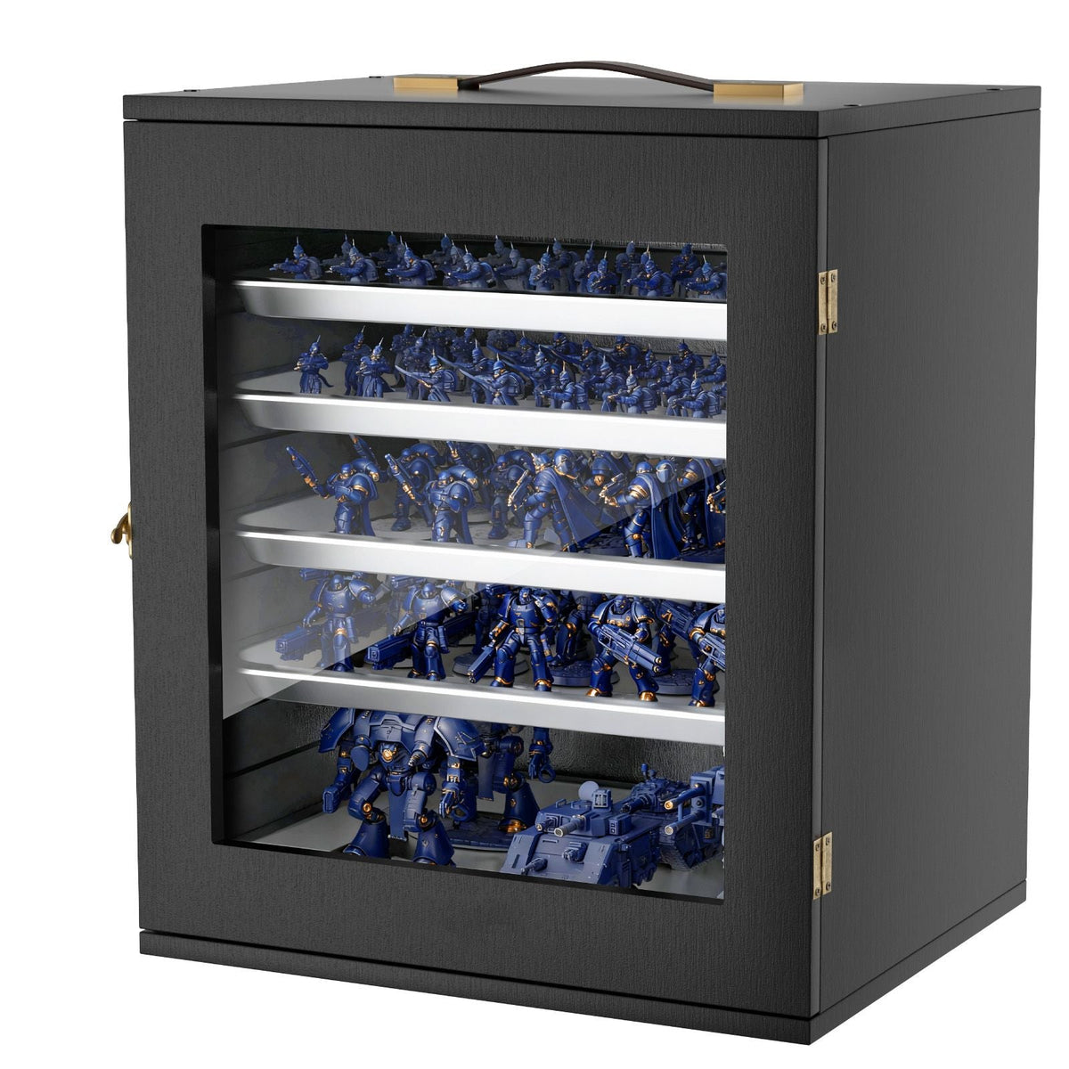 Miniatures Storage Case, Fits for 1:1750-1:2000 Scale Models, Wooden Miniatures Display Holder with 5 Tray & 13 Slots, Clear View Miniature Transport Case for Collectibles (Minis Not Included)
