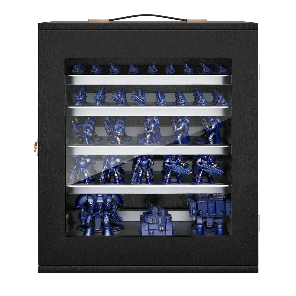 Miniatures Storage Case, Fits for 1:1750-1:2000 Scale Models, Wooden Miniatures Display Holder with 5 Tray & 13 Slots, Clear View Miniature Transport Case for Collectibles (Minis Not Included)
