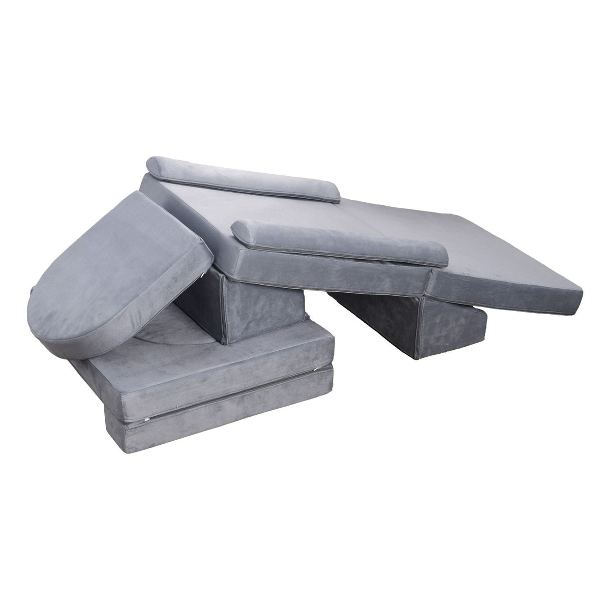 Modular Kids Play Couch, Sectional Toddler Sofa with Armrests, 28D Sponge & Short Pile, Convertible Kids Modular Couch DIY Creative Combination for Playroom, Bedroom, Living Room, 10 Pcs, Gray