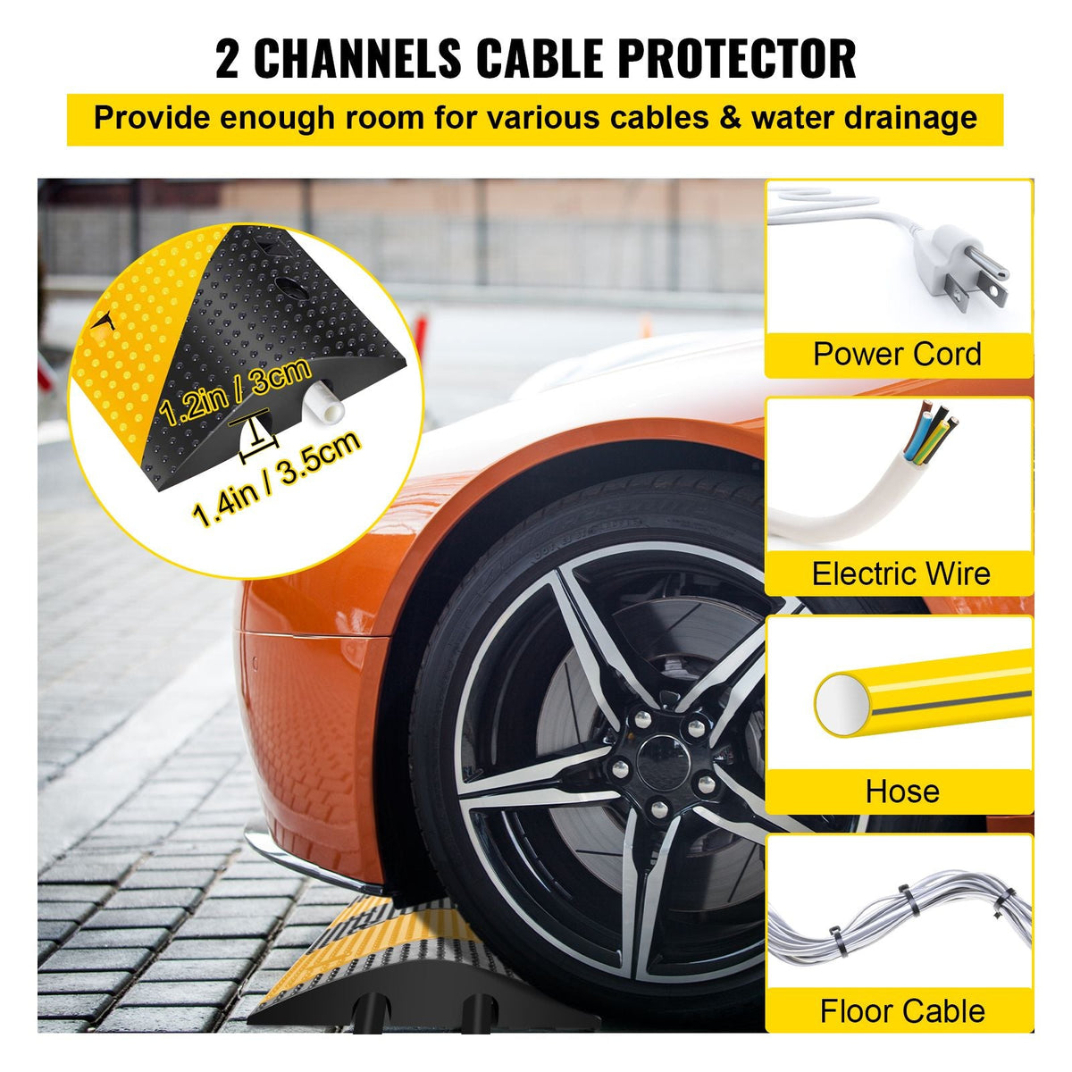 Modular Rubber Traffic Speed Bump 2 Channel Cable Protector Ramp