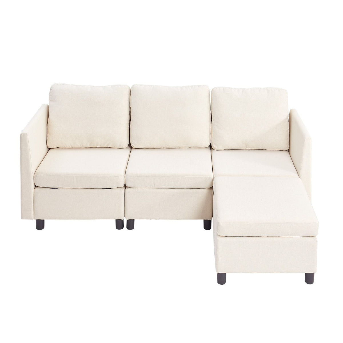 Modular Sectional Sofa, 3-Seater Modular Sofa with Hidden Storage, Cloud Sectional Couch with Ottoman & High Rebound Sponge, Solid Wood Frame Upholstered Couch for Living Room, Bedroom, Beige